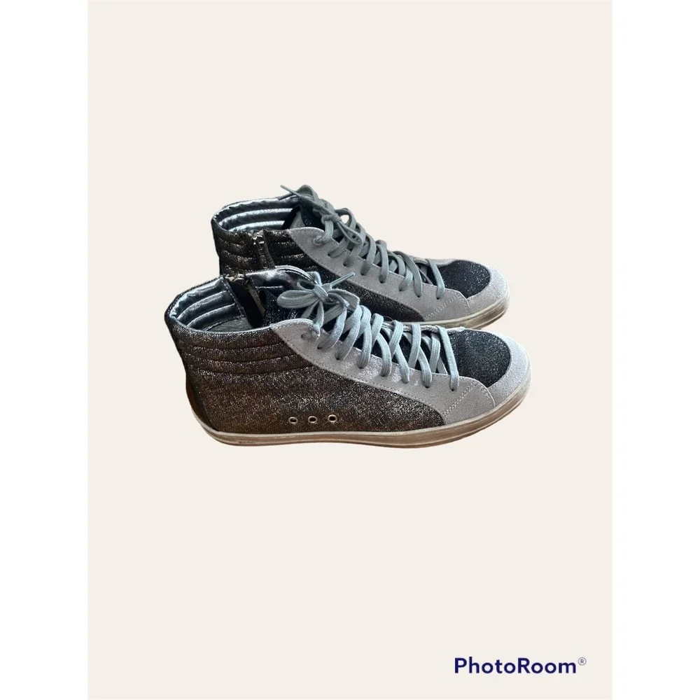 P448 Women's High-Top Glitter Sneakers in Black and Gray